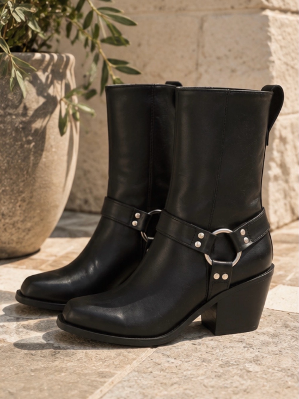 Lulu's Black Harness Ankle Boots